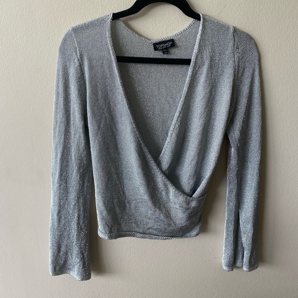 Topshop Silver Wrap Knit Top - Picture 4 of 7